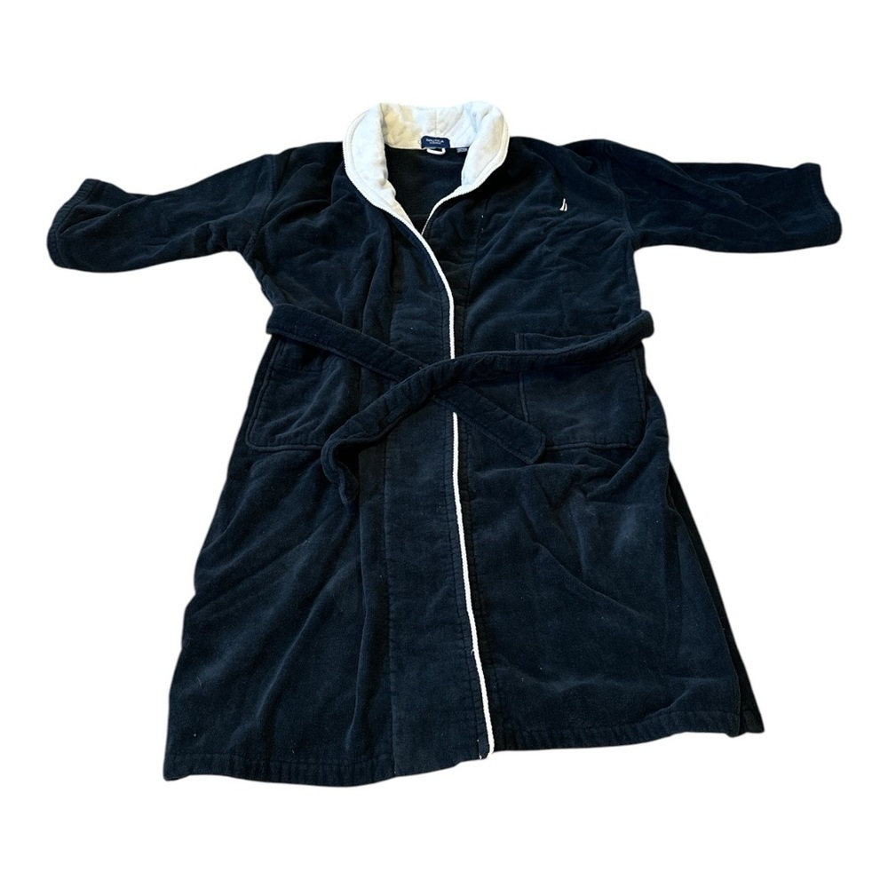 Nautica Shawl Collar Terry Black & White Robe Lounge Jacket One Size New